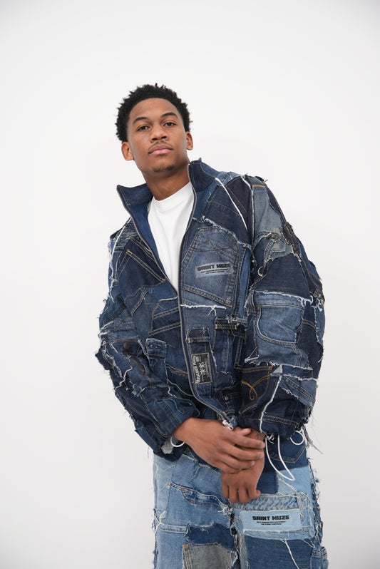 Denim Patchwork Jacket Blue