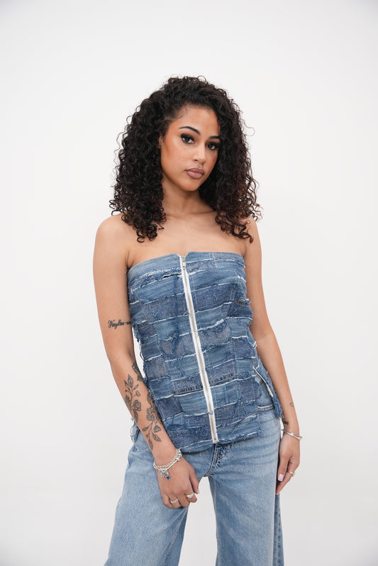 Zip Up Corset Denim