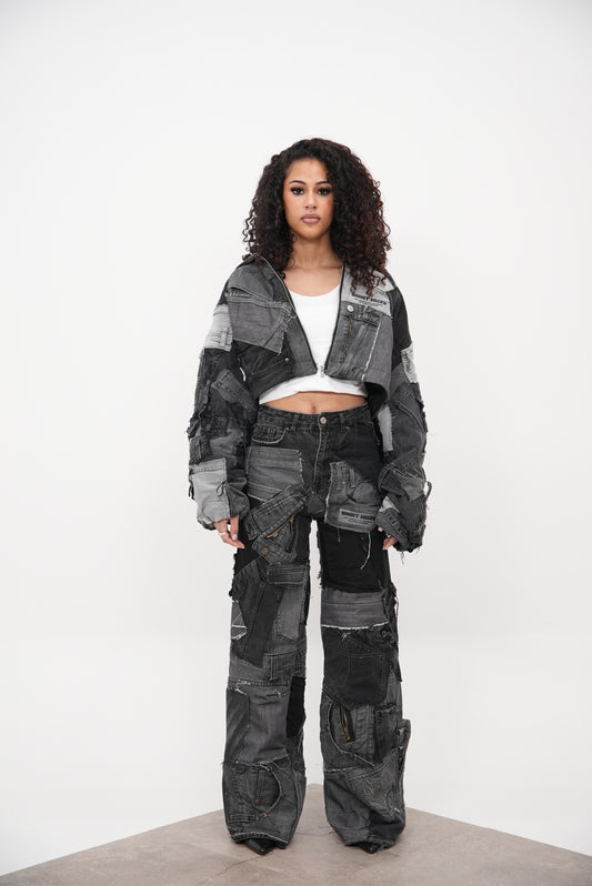 Denim Patchwork Pants Grey