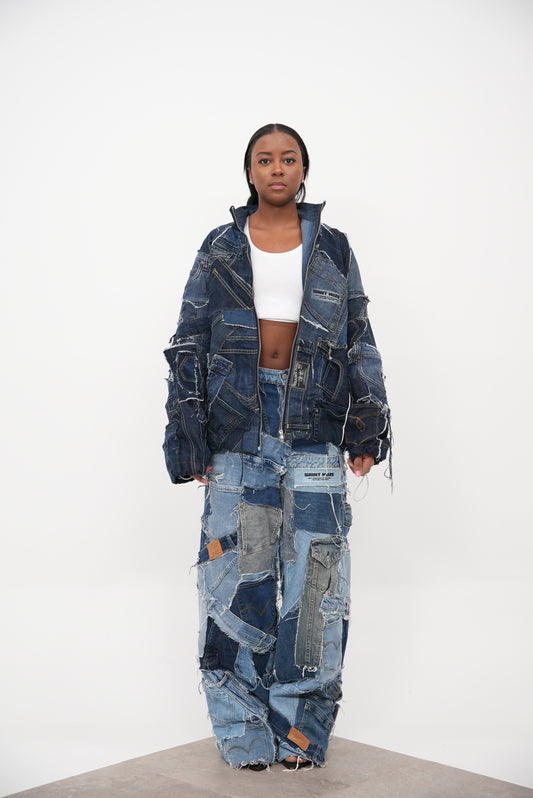 Denim Patchwork Pants Blue
